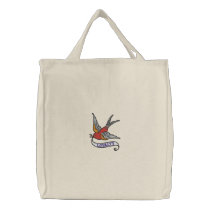 Tattoo bird with loyalty banner embroidered bag