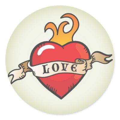 Tattoos Love Hearts on Tattoo Flaming Love Heart Sticker From Zazzle Com
