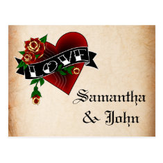 Tattoo Heart and Rose Save the Date Post Cards