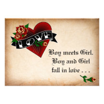 Tattoo Heart and Rose Wedding Invitation