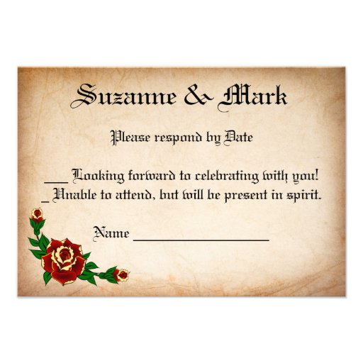 Tattoo Heart and Rose Wedding RSVP Cards Custom Invites