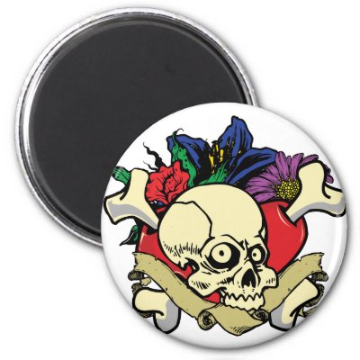 tattoos of skulls and flowers. Tattoo Heart Skull Magnets by