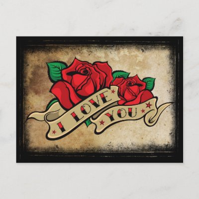 Tattoo I Love You Rose Postcard by jfarrell12