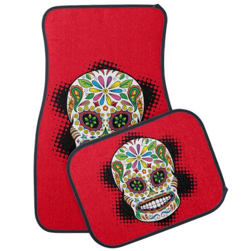Tattoo Mexican Sugar Skull Black Grunge Background Car Mat
