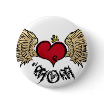 Tattoo MOM Urban Crowned Heart With Wings buttons