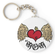 Tattoo MOM Urban Crowned Heart With Wings keychains
