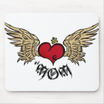 Tattoo MOM Urban Crowned Heart With Wings mousepads