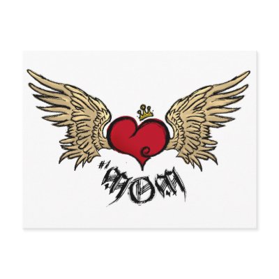 Tattoo MOM Urban Crowned Heart With Wings Postcard by jfarrell12