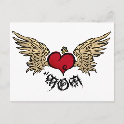 Tattoo MOM Urban Crowned Heart With Wings Postcard by jfarrell12