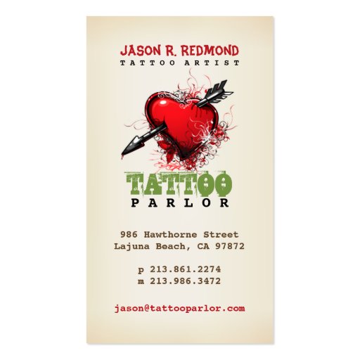 Tattoo Parlor Vintage Business Card (front side)
