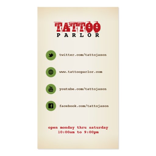 Tattoo Parlor Vintage Business Card (back side)