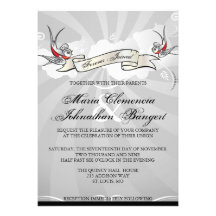 Tattoo Rockabilly Swallow Bird Wedding Invitation