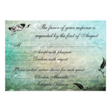 Tattoo Rose and Fluers Muerte Skull Reception Card Invitations