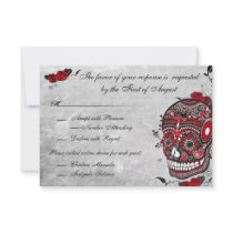 Tattoo Rose & Fluers Muerte Skull Reception Card invitations