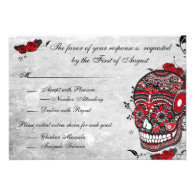 Tattoo Rose & Fluers Muerte Skull Reception Card Invitations