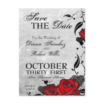 Tattoo Roses and Hearts Save the Date postcards