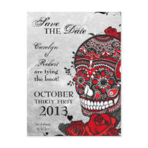 Tattoo Roses & Sugar Skull Save the Date postcards