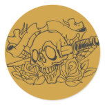 Tattoo Skull & Knife Round Stickers