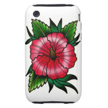 Tattoo Style Hibiscus Flower Iphone 3 Tough Cases