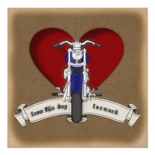 Tattoo Style Motorcycle & Heart Wedding Invitation
