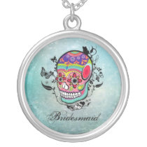 Tattoo Sugar Skull Bridesmaid Necklace necklaces