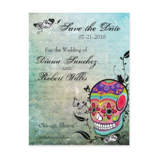 Tattoo Sugar Skull Save the Date postcard