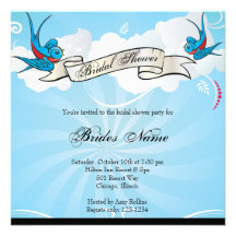 Tattoo Swallows and Scroll Bridal Shower Invite
