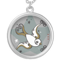 Tattoo Theme Swallow Star Design Necklace