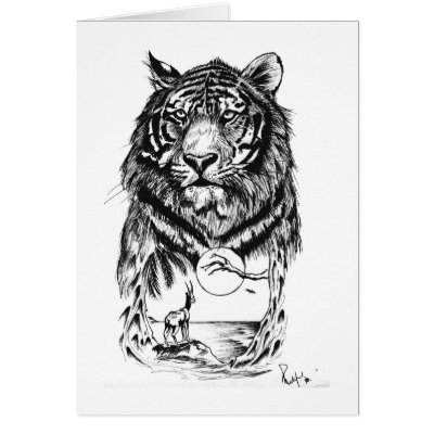 This pen and ink drawing of a tiger started off as a layout for a tattoo