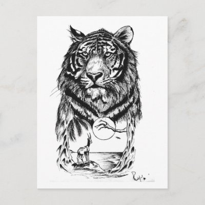 Tattoo Tiger Art Postcard by