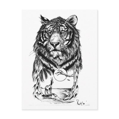 This pen and ink drawing of a tiger started off as a layout for a tattoo.