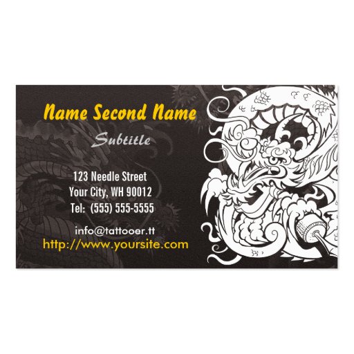 Tattooer Dragon Gold Business Card Templates (back side)