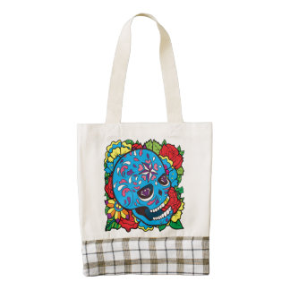 Tatuaje coloreado multi de las flores del cráneo bolsa tote zazzle HEART