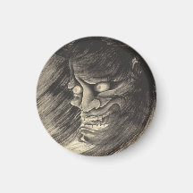 Tatuaje japonés de la cabeza del demonio del vinta iman de frigorífico