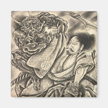 Tatuaje japonés de la lucha del demonio del samura imanes para frigoríficos