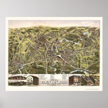 Taunton, MA Panoramic Map - 1875 Print