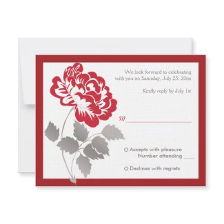 Taupe and Red Peony on Linen Reply Card invitation