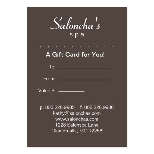 Taupe beige Leaf Salon Spa Gift Card Certificate Business Card Templates (back side)
