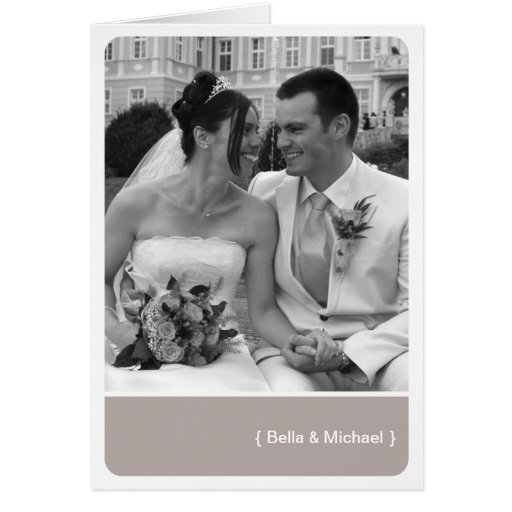 Taupe block round corner modern photo thank you card