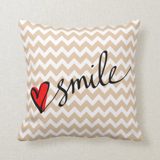 Taupe Chevron Pattern Smile Cute Red Heart Throw Pillow Zazzle