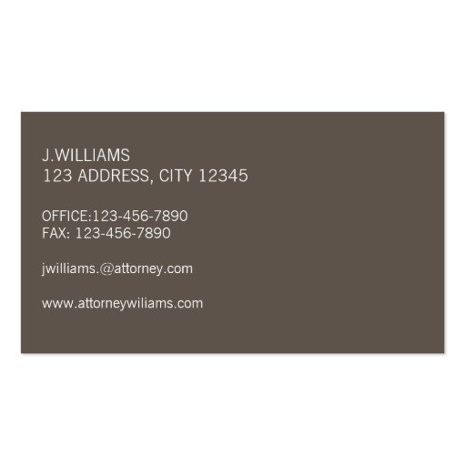 Taupe Damask Attorney Lawyer Business Card (back side)