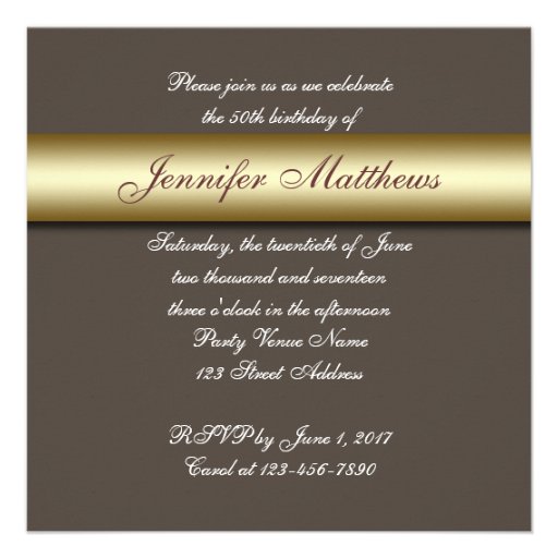 Taupe Gold Simple 50th Birthday Party Invitation