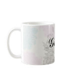 taupe mave and blue flower damask mugs