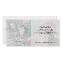 taupe mave and blue flower damask photo greeting card