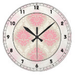 taupe pink and ivory damask design pattern round wall clocks