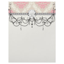 taupe pink and ivory damask design pattern personalized letterhead