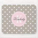 Taupe Polka Dot with Pink Monogram Mousepad