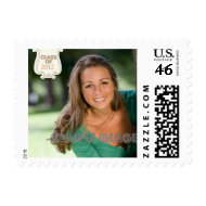 Taupe swirls badge custom photo graduation stamps stamp