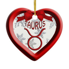 Taurus Red Heart Snowflake Christmas Ornament