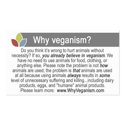TAVS "Why veganism?" Business Cards (back side)